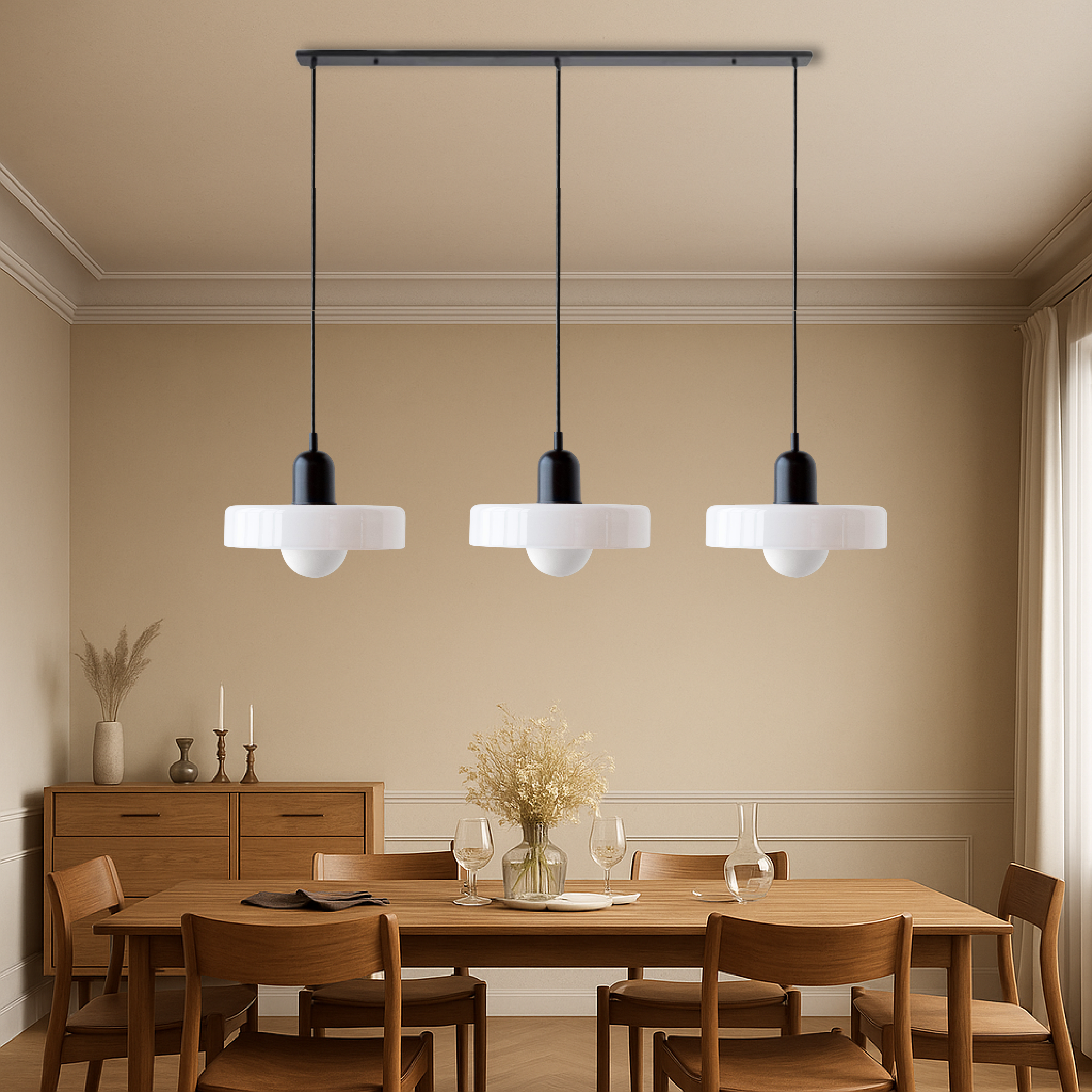 3 Head Bauhaus Colored Glass Pendant Light