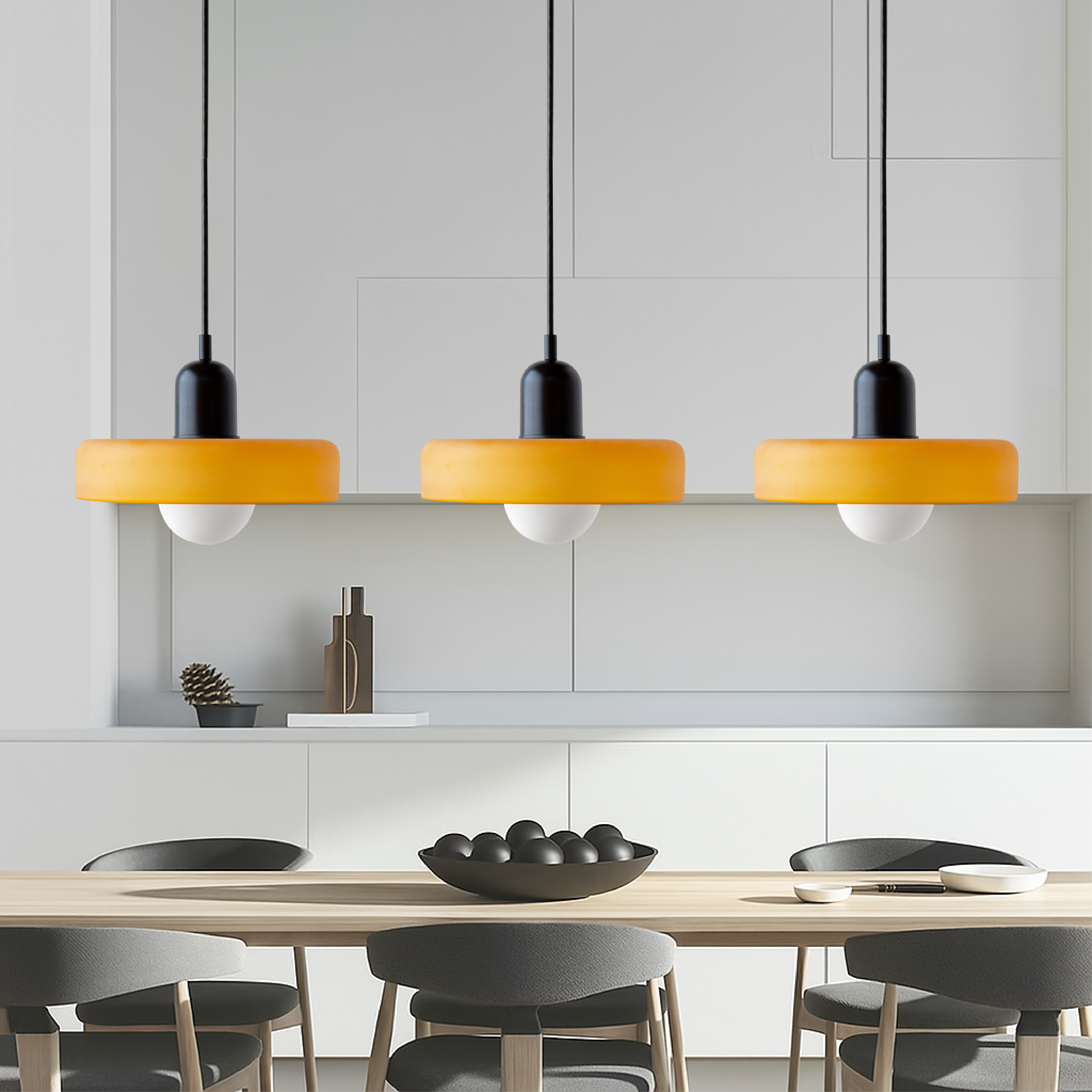 3 Head Bauhaus Colored Glass Pendant Light