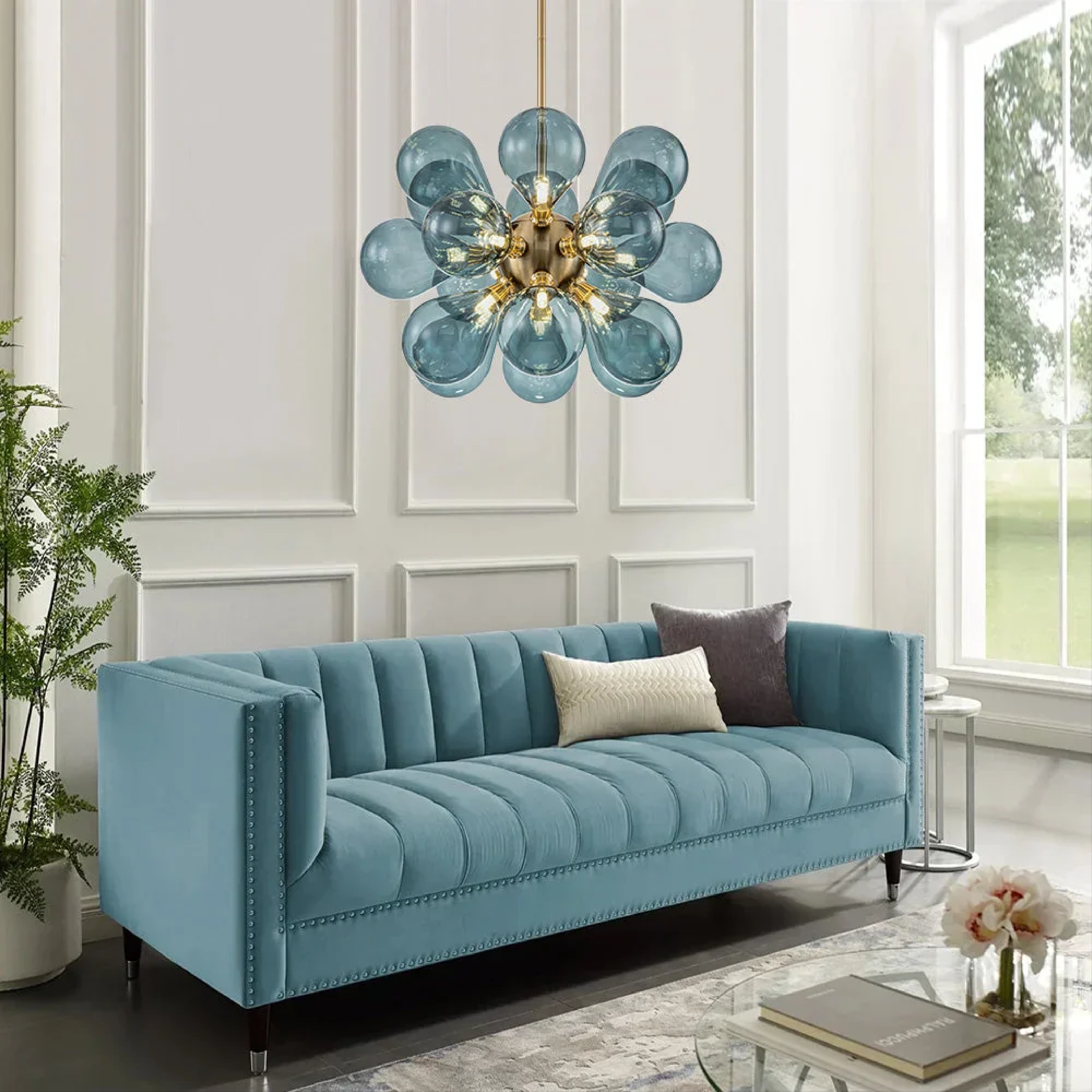 Jarises Blue Glass Cluster Chandelier