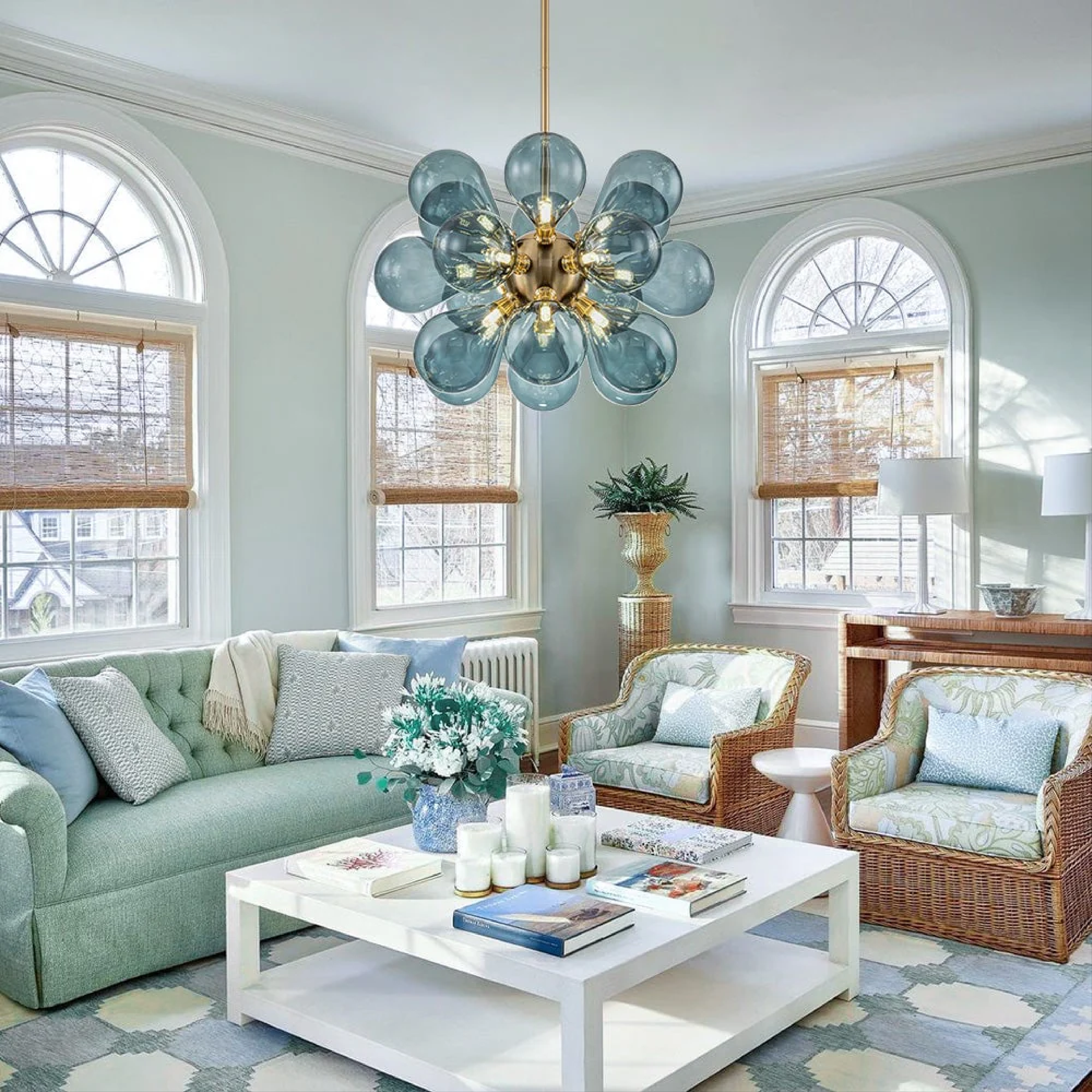 Jarises Blue Glass Cluster Chandelier