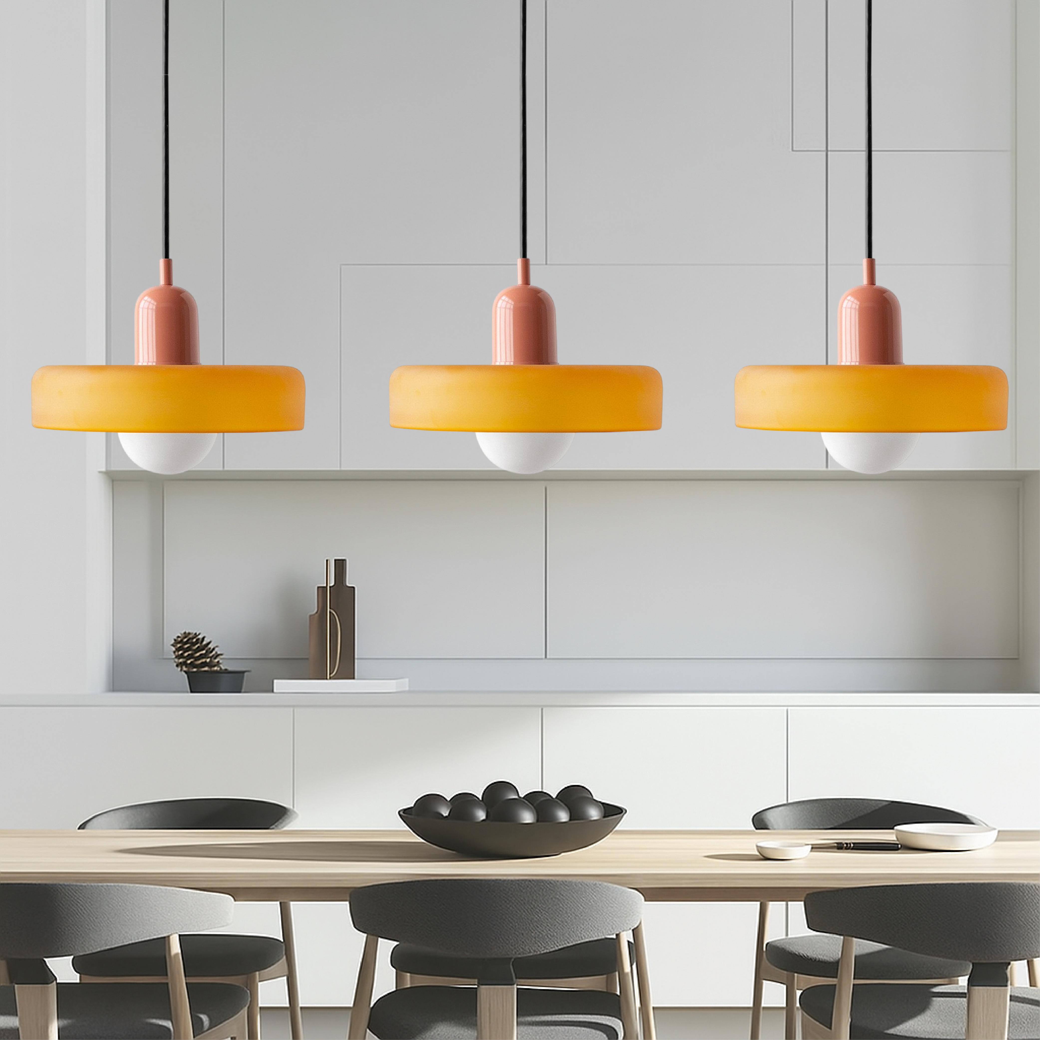3 Head Bauhaus Colored Glass Pendant Light