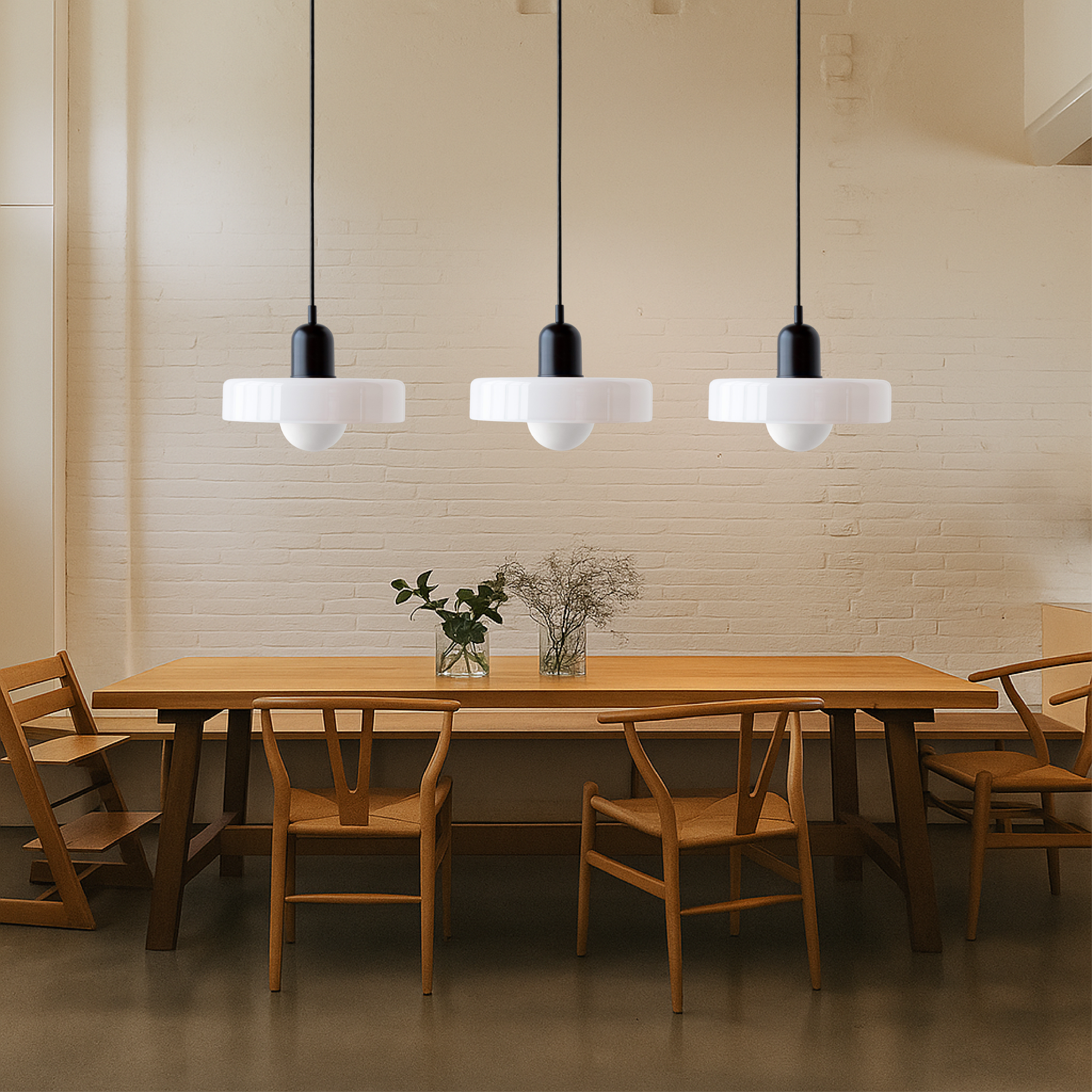 3 Head Bauhaus Colored Glass Pendant Light
