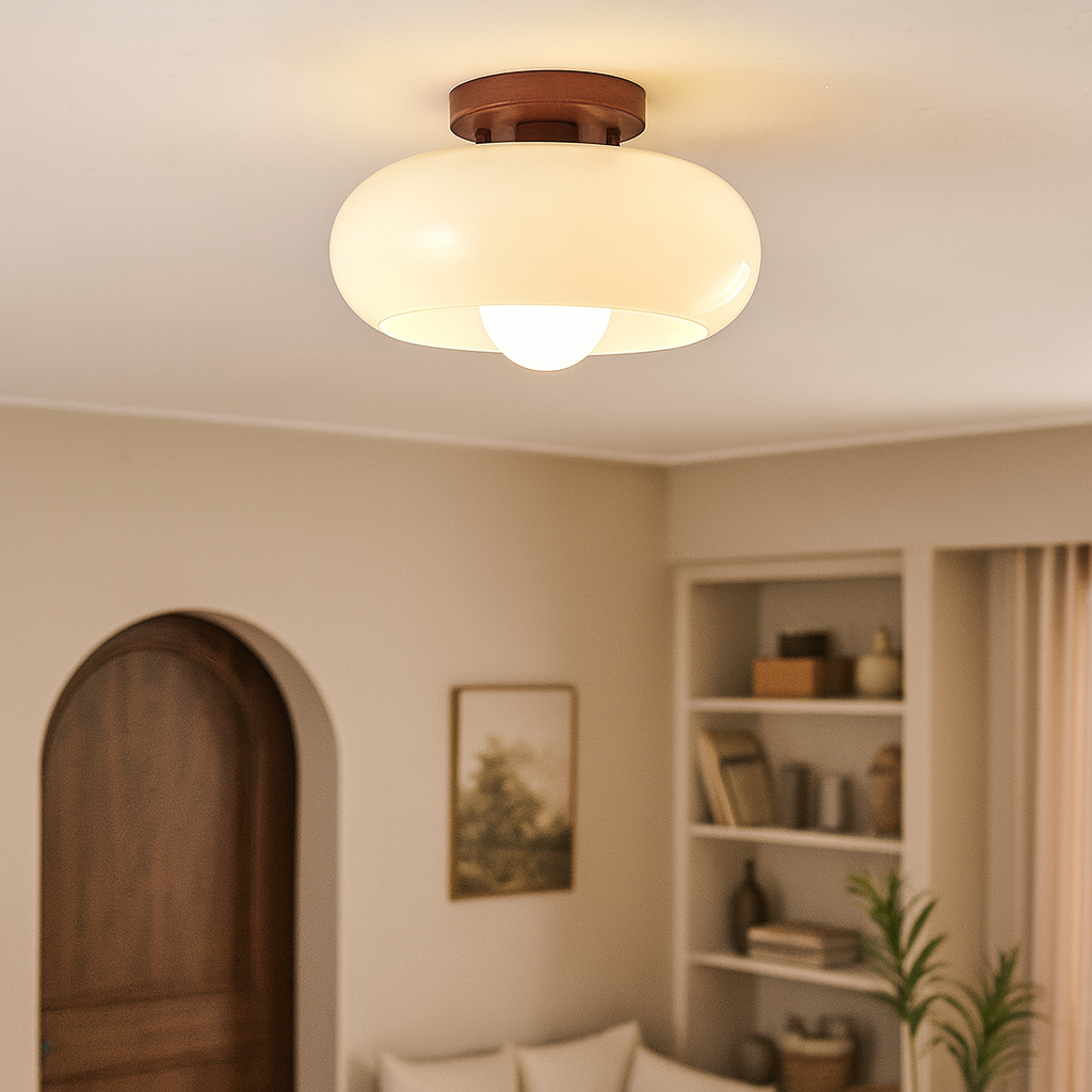 French Bauhaus Cream Ceiling Light